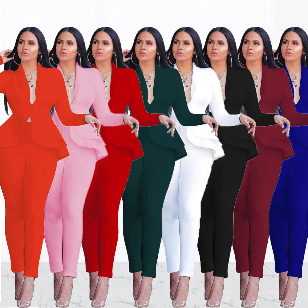 Good Goods Cheapest Shipping Quality Designer Two Pieces Peplum Style Pant Sets Women Suits Office Ladies Blazer Suits for Women