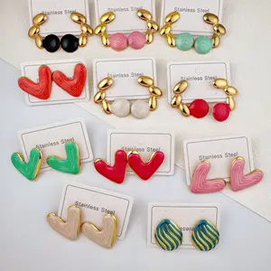 MW Trendy Colorful Enamel love Heart Stud Earrings Stainless Steel Gold Plated Hypoallergenic Oil Drip Jewelry Gift Wholesale