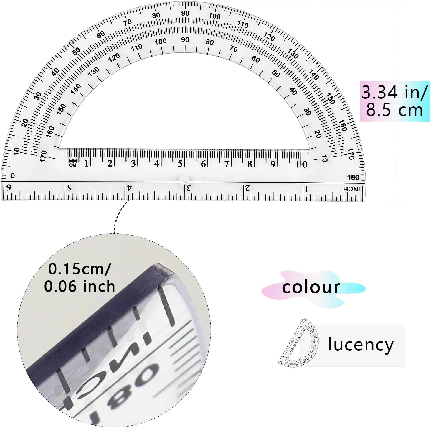School 180 Degrees Clear Plastic Protractor Math Protractors Buy Math