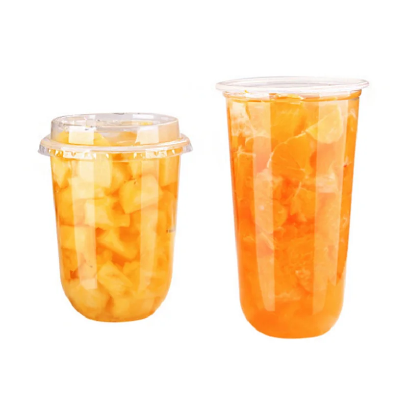 Custom Logo Printed Black Transparent U shape 12oz 16oz 22oz Disposable PET Plastic Clear Cup With Lids For Boba