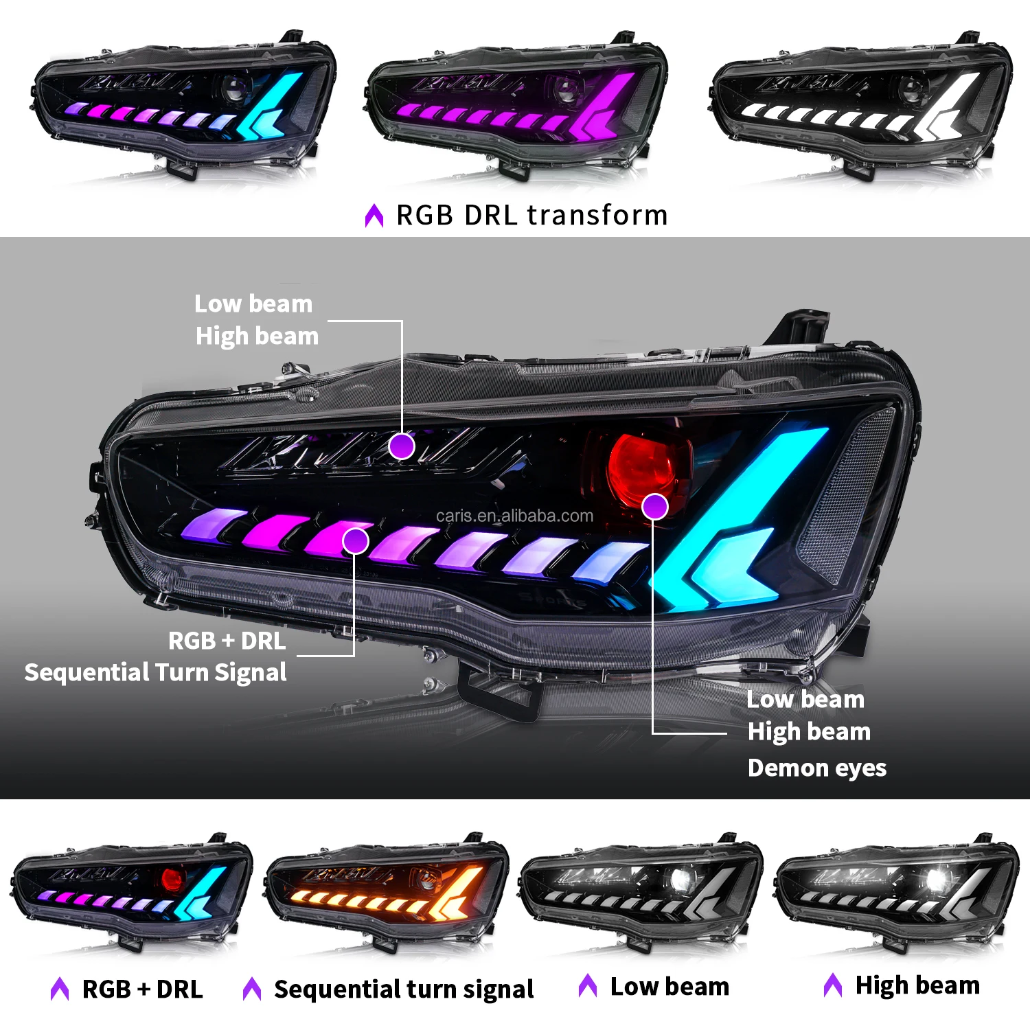 Lámpara RGB de nuevo diseño arcaico con faros de señal de giro secuencial para Mitsubishi Lancer ex Evo 2008-2017 lámpara delantera