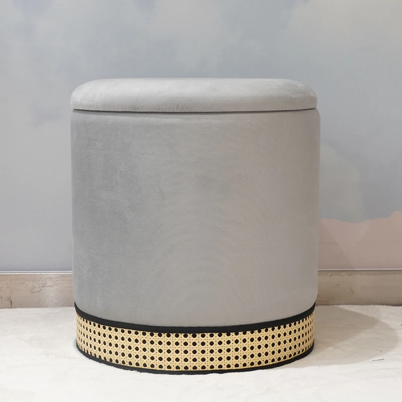Modern Home Furniture Chair Stool Round Ottoman Pouf with Gold Metal Stainless Steel Base