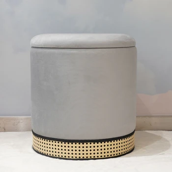 Modern Home Furniture Chair Stool Round Ottoman Pouf with Gold Metal Stainless Steel Base