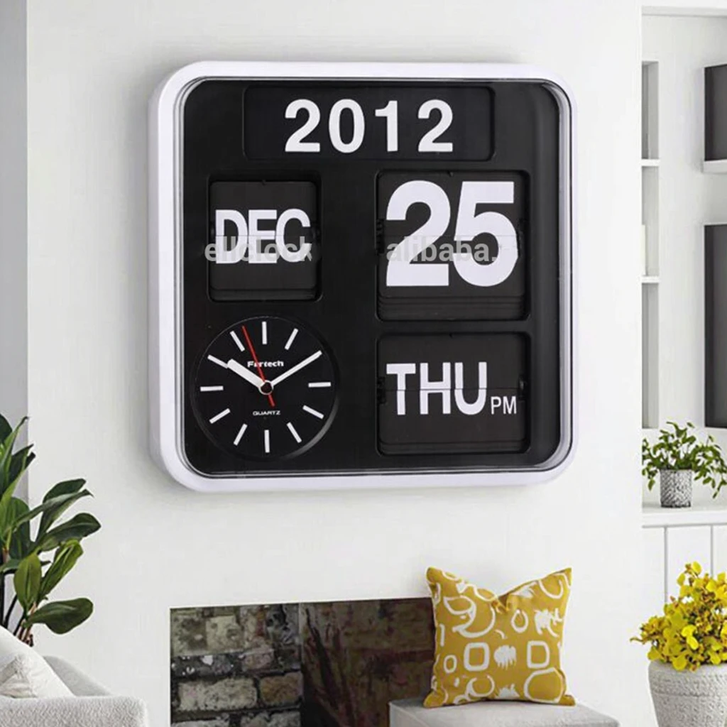 Modern Square Flip Clock with Auto Calendar for Living Room & OEM