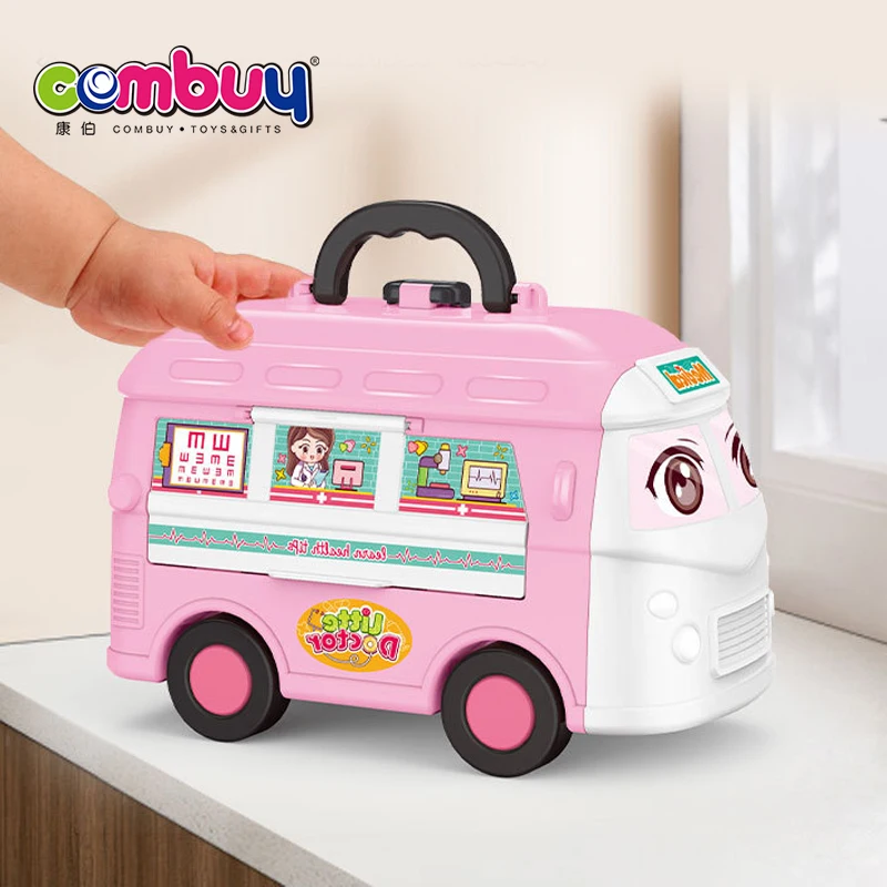 Simulation 5 in 1 Portable Plastic Pretend Play Tools Bus Kitchen Cooking Tableware Toy