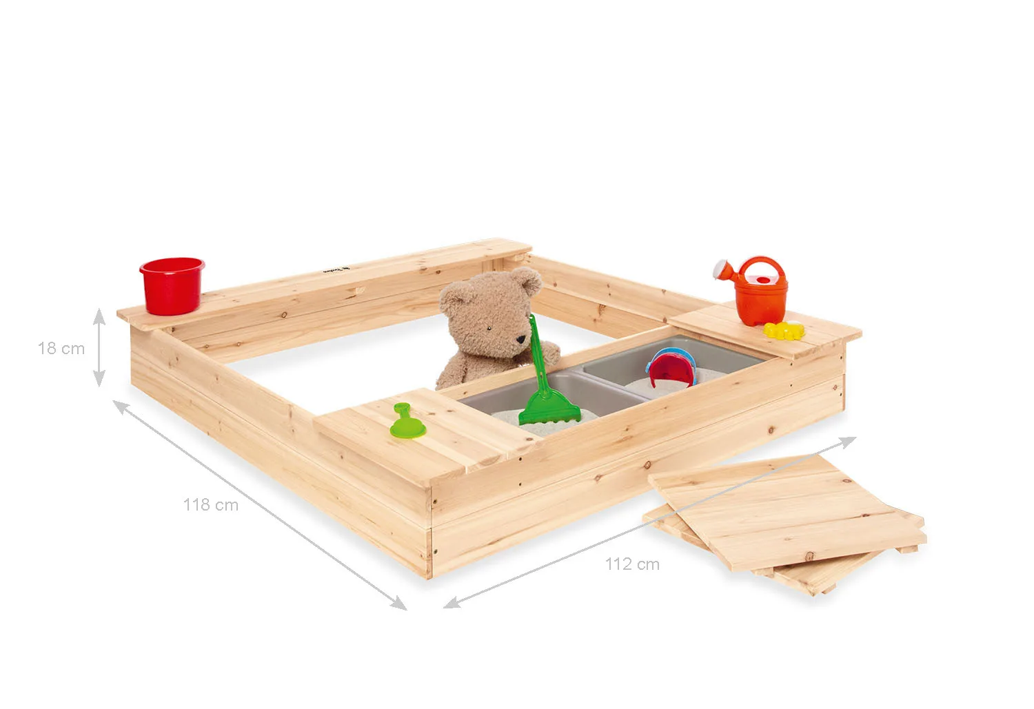 Large Unisex Wooden Waterproof Cover Kids Sandpit Benches and Two Storage Buckets Sandbox  for Indoor and Outdoor Use