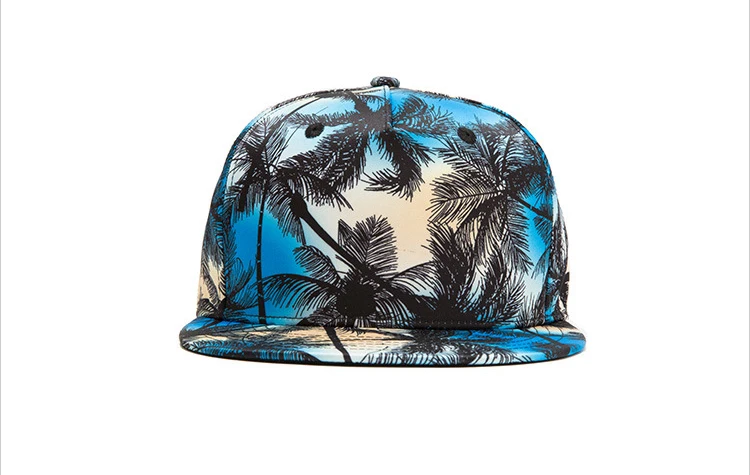 wholesale custom 5 panel trucker cap 3D heat printing coconut tree pattern snapback hat cap