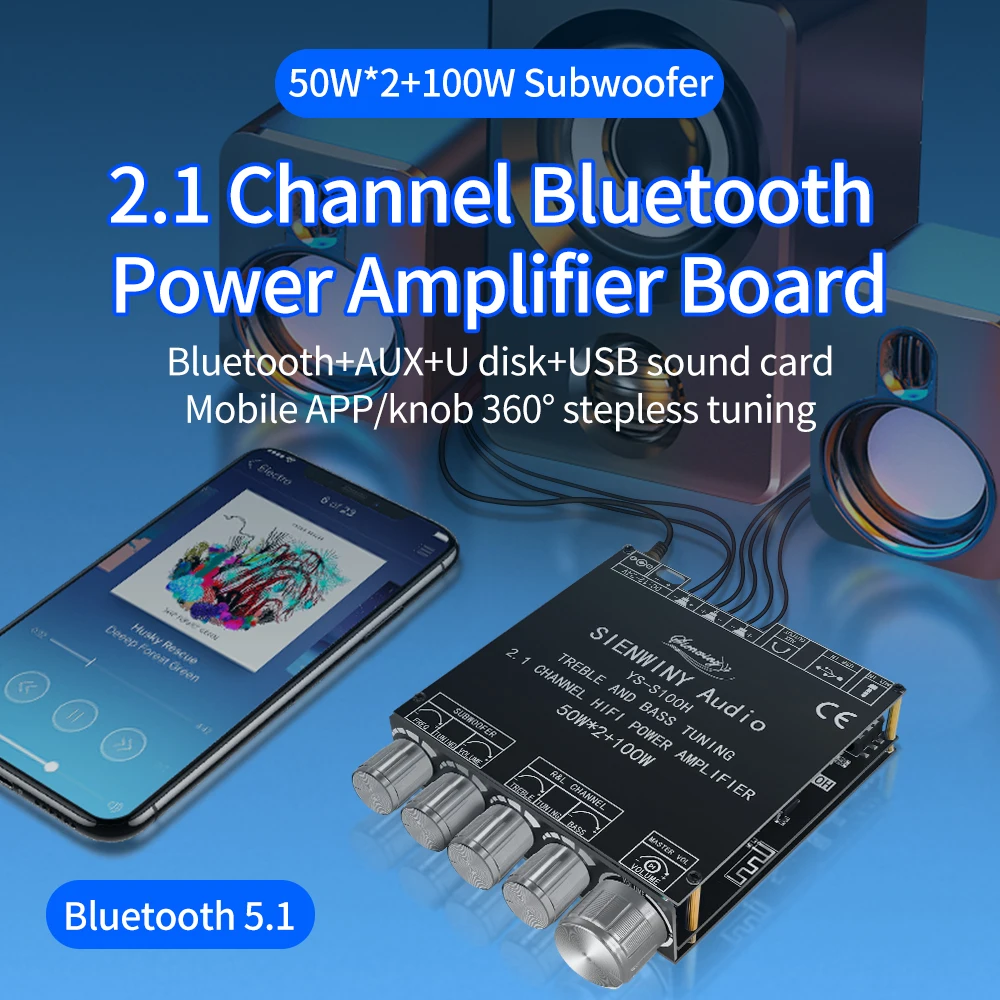 ZK-AM100 Bluetooth Amplifier Board 50Wx2 100W TPA3116D2 Power Amplifier 21 Channel Microphone Audio Module I4505094481