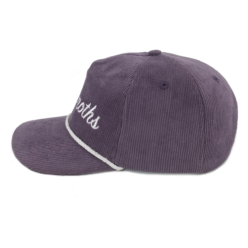 Custom Purple Corduroy 5 Panel Snapback Hat Slight Curved Brim Baseball Hat