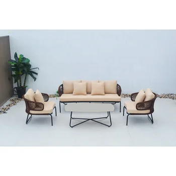 Modern Sofa Aluminum Outdoor Garden Rattan Chair Guangdong Furniture Set Rope Furniture Set Outdoor Furniture
