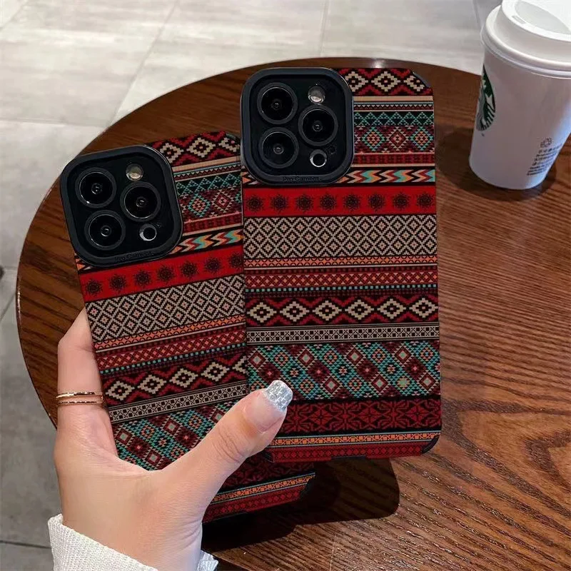 Newest National Pattern Printing TPU Artificial Leather Mobile Phone Cover Case For Iphone 7 8 X Xr Xs 11 12 13 14 15 16 Pro Max