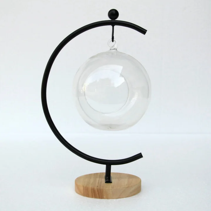 Modern Design Glass Globe Terrarium Ornament with Metal Stand for Tabletop Vase Display