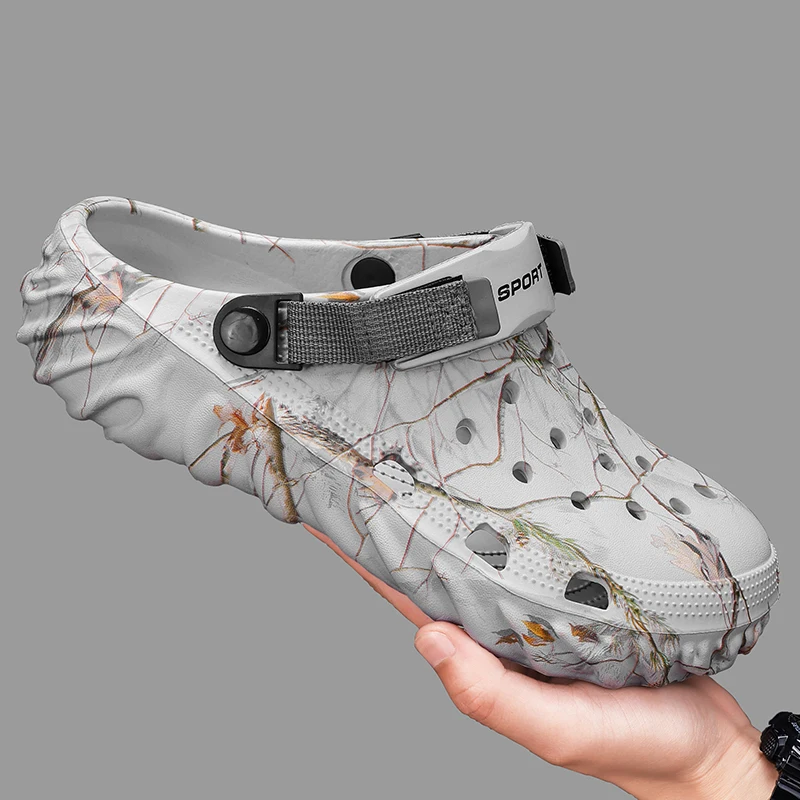 Men's Dual-Use Casual Sandy Slippers Breathable Summer Light Holes Beach Shoes Flat Feature EVA Slip-On for Outdoor Leisure