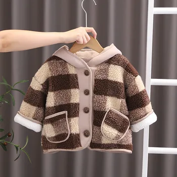 Children's polar fleece coat Boys and Girls 2024 Autumn New fleece plaid western style versatile top