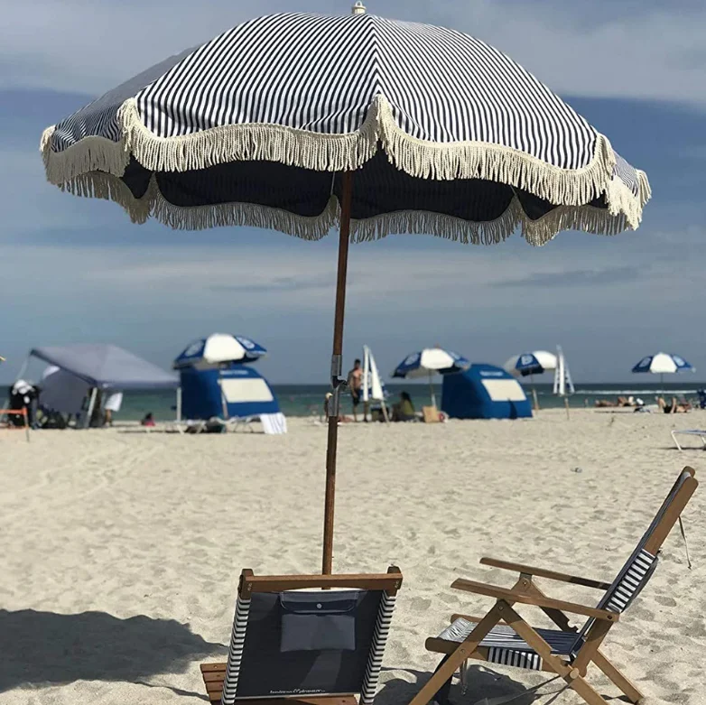 Hot Sale Outdoor Beach Umbrellas With Tassels Custom Wood Pole