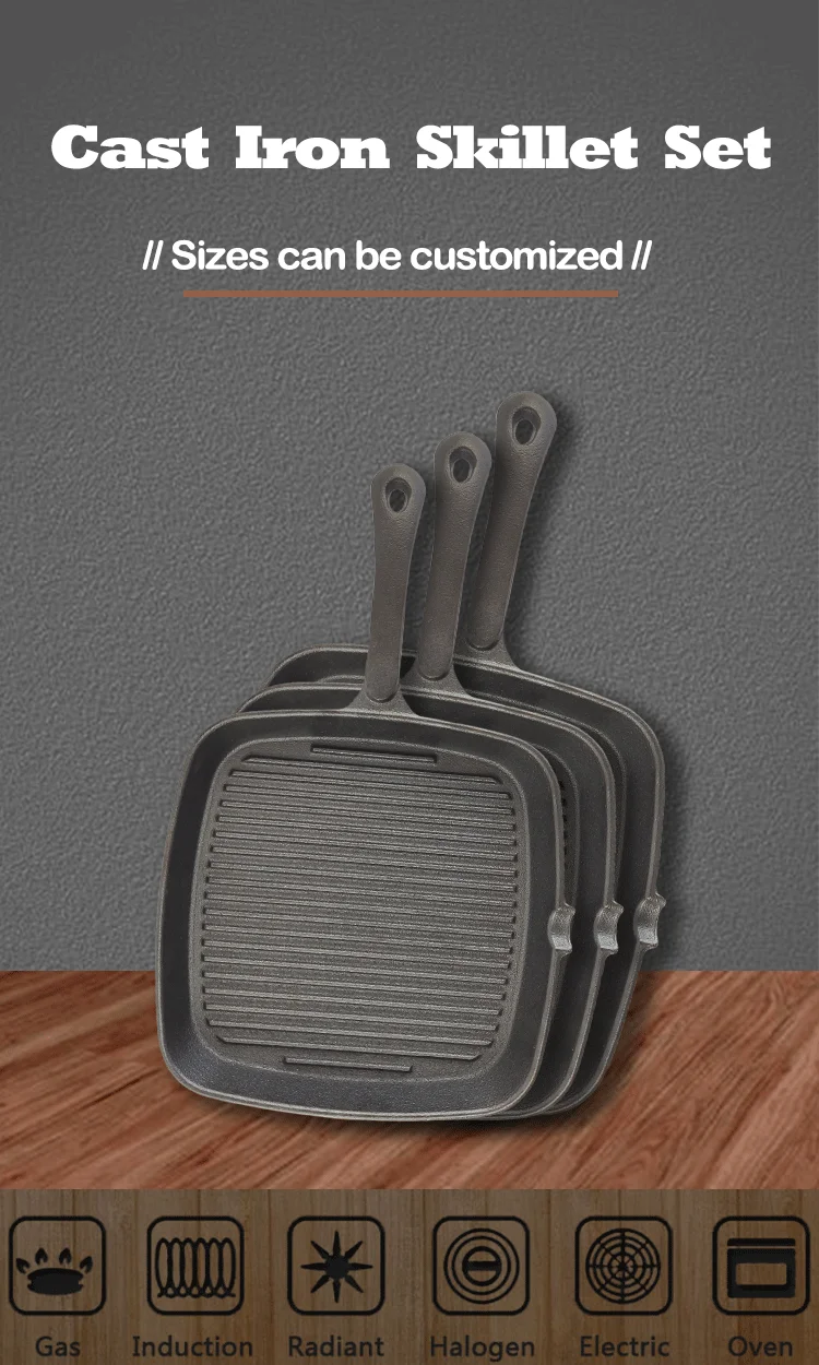 Cast Iron Grill Skillet Frying Pan With Cooking Ridges Nonstick Cast