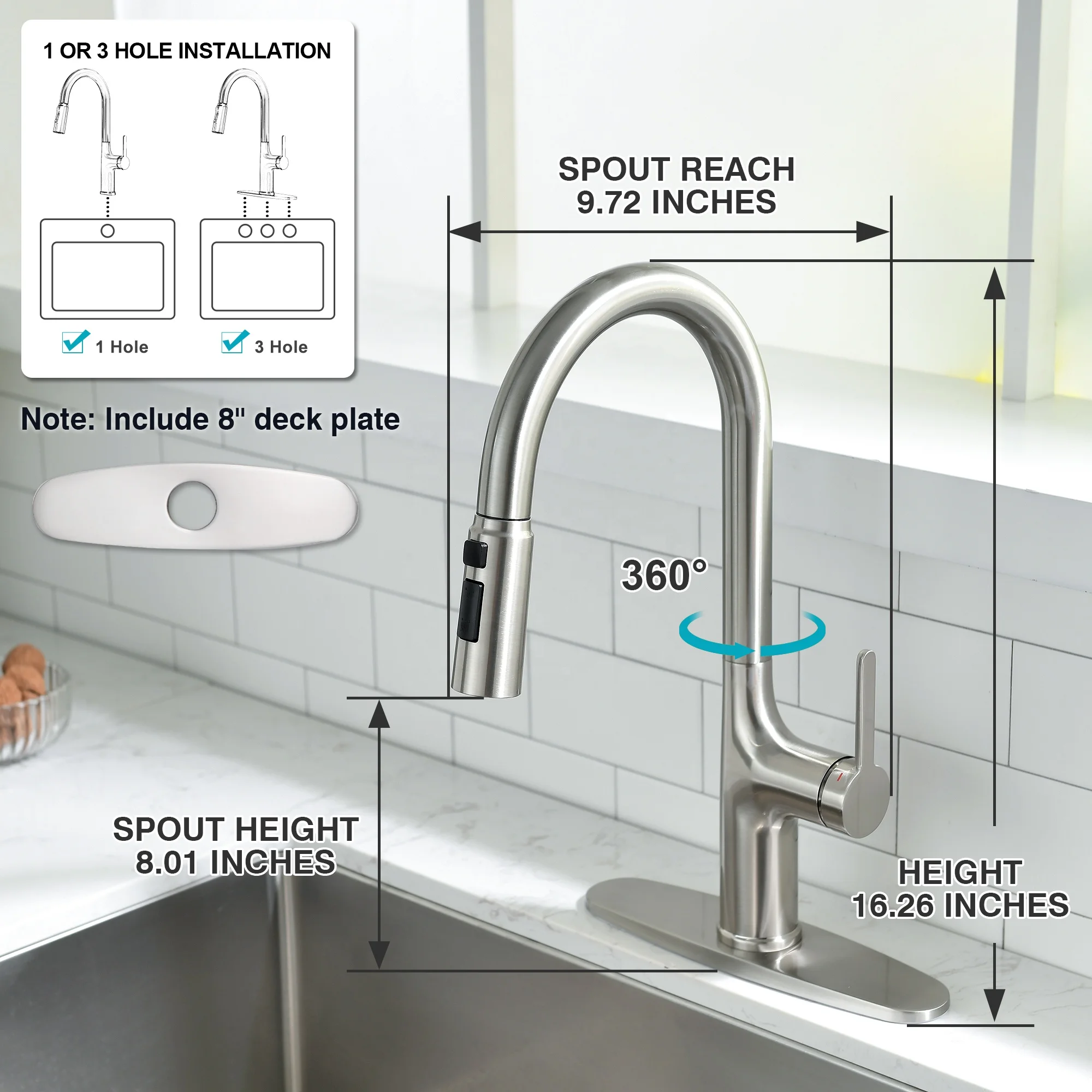 Modern Brushed Finish Pull Down Kitchen Faucet 16.26 High Arc Customizable Material & Valve Core OEM Brand Solutions