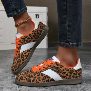 Outdoor Classic Trainers Walking Style Women's Running Shoes Fashion Gym Sneakers Lace up Non-Slip Casual Leopard Print Shoes