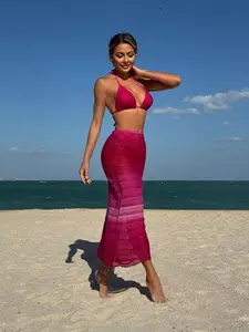 JSN  Bikini With Beach Skirt Lace up Swimsuit Women Sexy Swimwear Female Crochet Dress Bathing Suits Sarongs