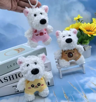 Cute Schnauzer Plush Keychain Soft Cartoon Puppy Dog School Bag Pendant Trinket Gift for Girls