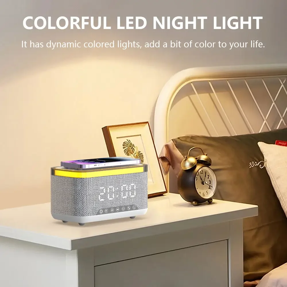 Wireless Charger LED Atmosphere Lamp for Bluetooth Speaker Night Light Alarm Clock-Fast Charging 7W/10W Output Power for Bedroom