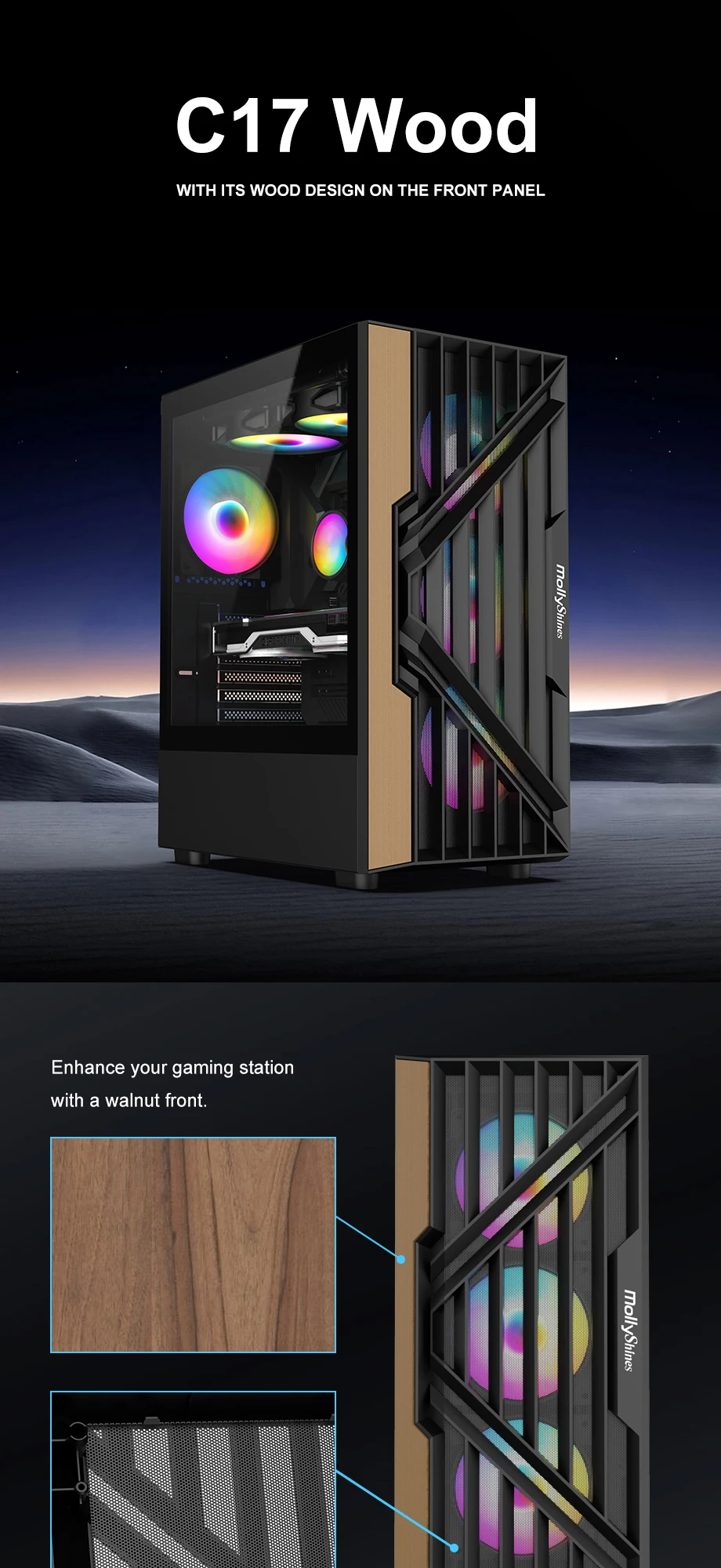 OEM Wooden Design Front Panel Pc Case EATX/ATX Mid-Tower PC Gaming Case ...