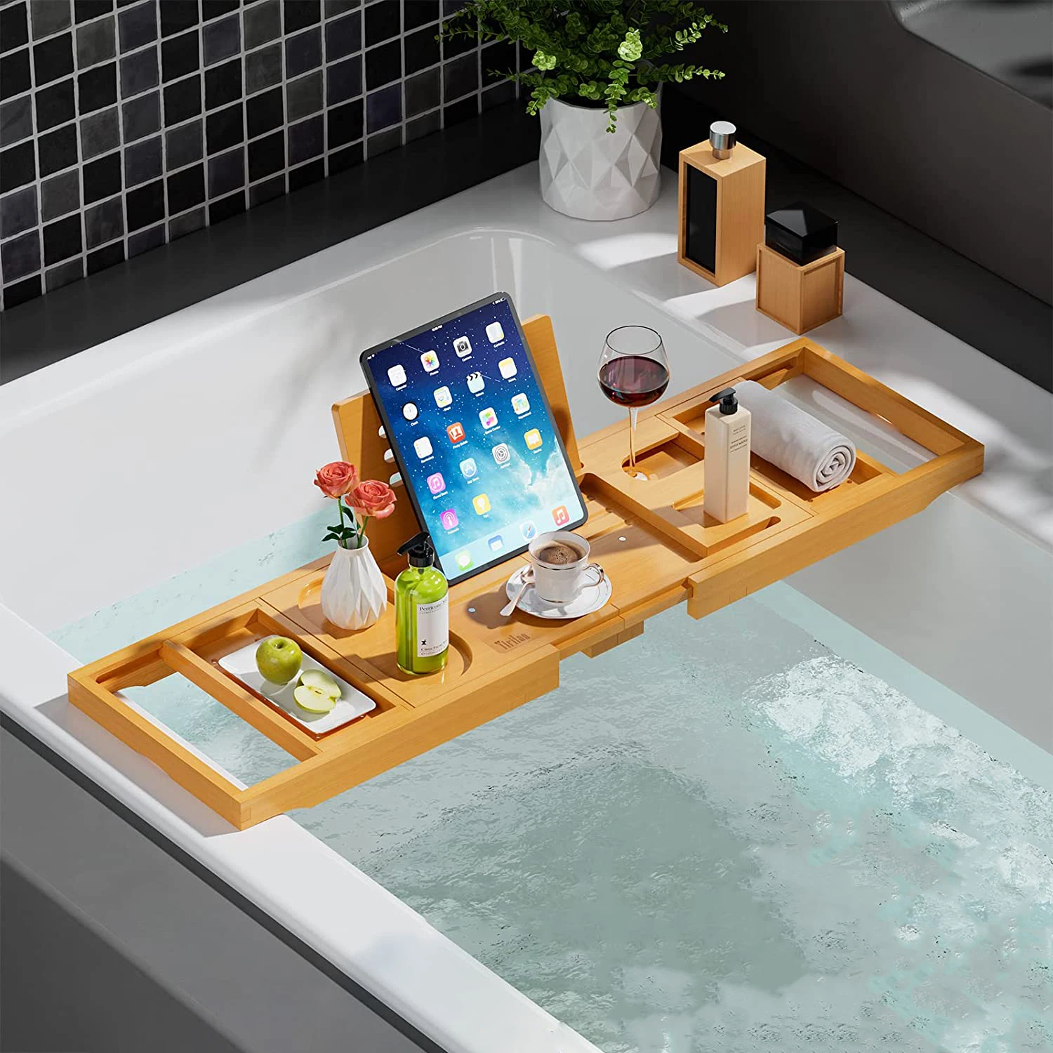 Wholesale Premium Expandable Bamboo Bathtub Tray Caddy Foldable Bath Tray for Bathroom Shower Use