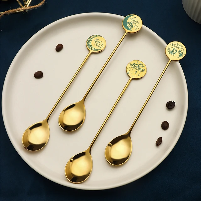 Ramadan Star Moon tea coffee Spoon gold dessert cake Stirring Ice Spoon 4pcs set with Gift Box Set