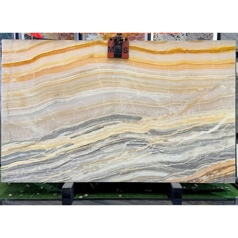Slab Oniks Pelangi Transparan, Oniks Alami, Permukaan Mengilap dan Tahan Air, dapat Diberi Pencahayaan dari Belakang, untuk Penggunaan di Hotel, Desain Modern, Garansi 1 Tahun