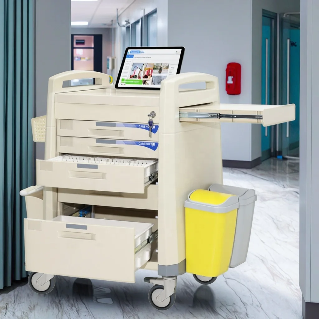 Secured Modern ABS Hospital Medication Transport Cart Individual Locks Dual-Use Work Surfaces Pharmaceutical Living Room 6