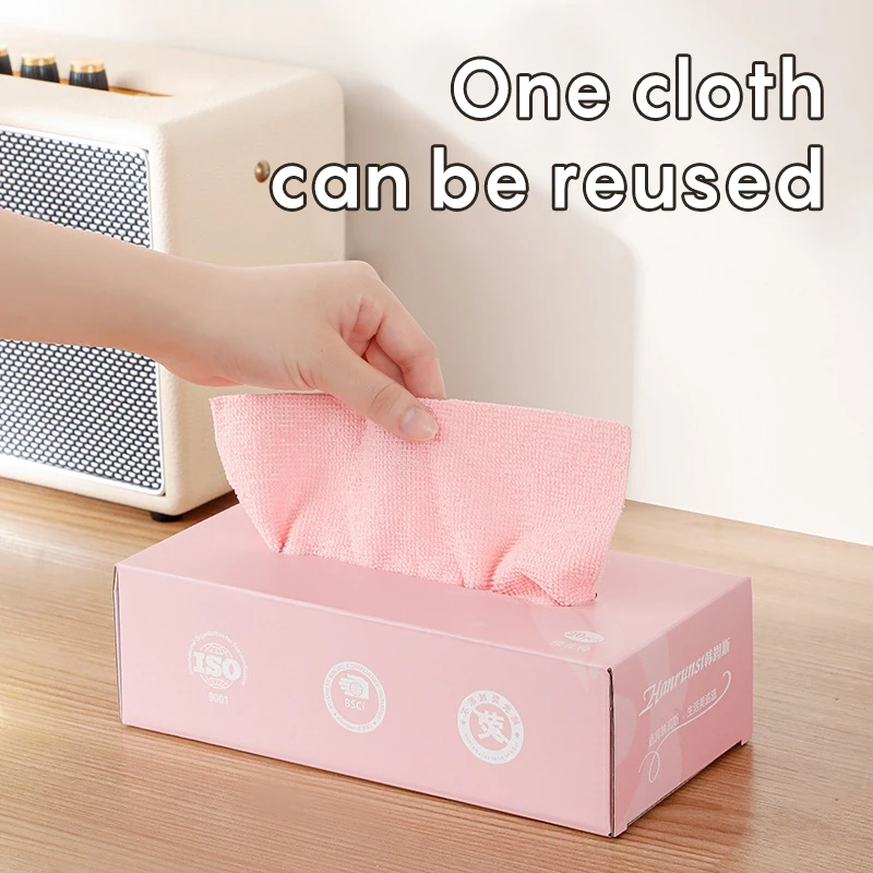 Scouring Pad Reusable Household Lazy Rag Box Absorbs Water and Removes Oil Thickened Kitchen Towel Microfiber Cleaning Cloths