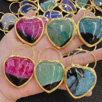 2021 High Quality Fancy Marble Crafts Stone Heart Agate Charming Pendants