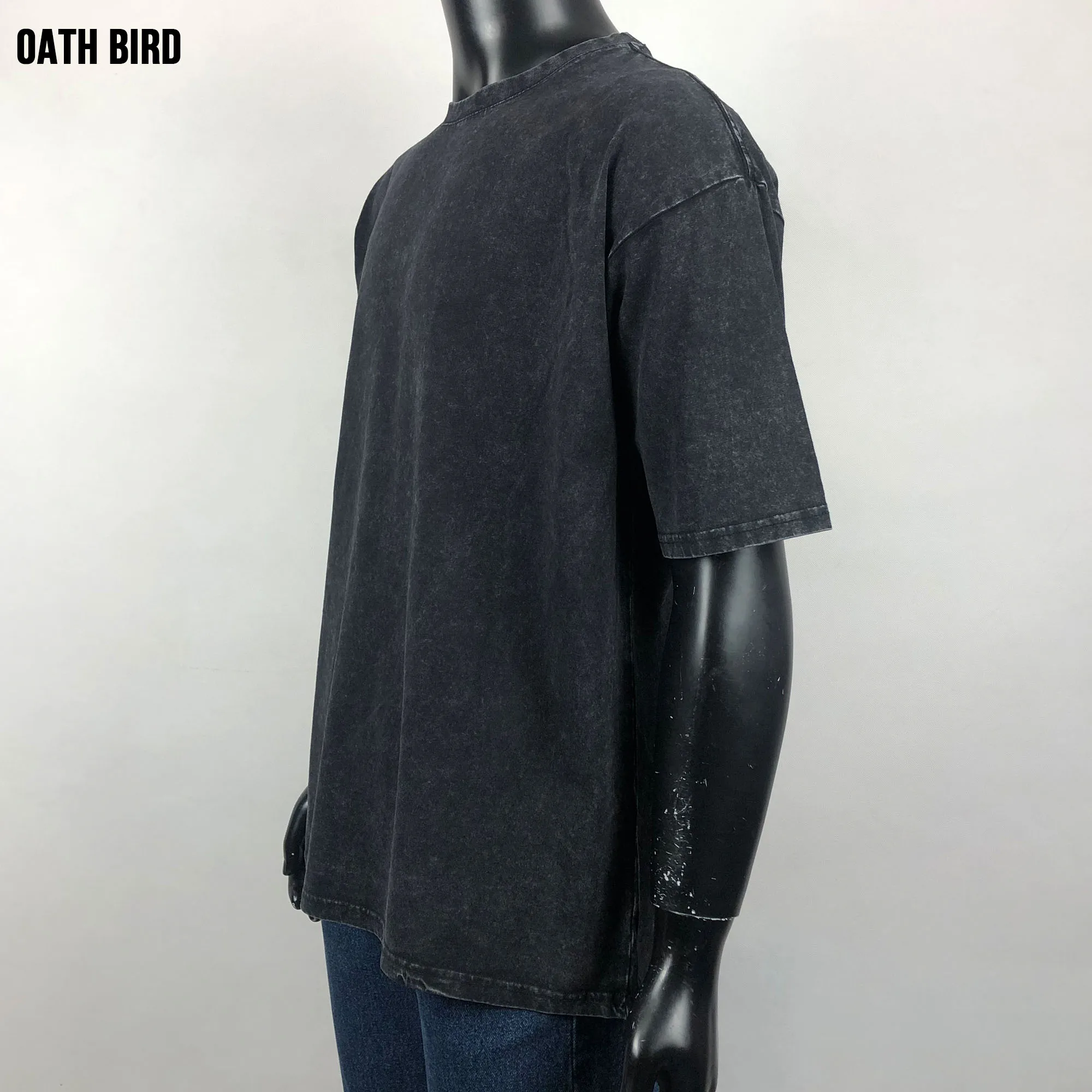 side view acid wash streetwear blank t shirt