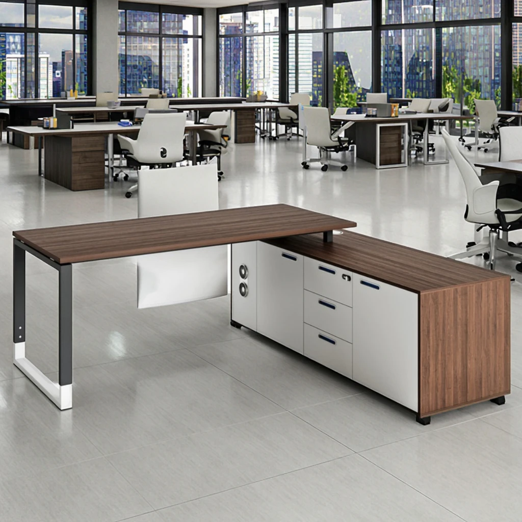 Stylish Executive Office Desk PC Storage Cabinets Multifunctional Lift Socket Premium Work Space Solution Steel Frame Furniture 2