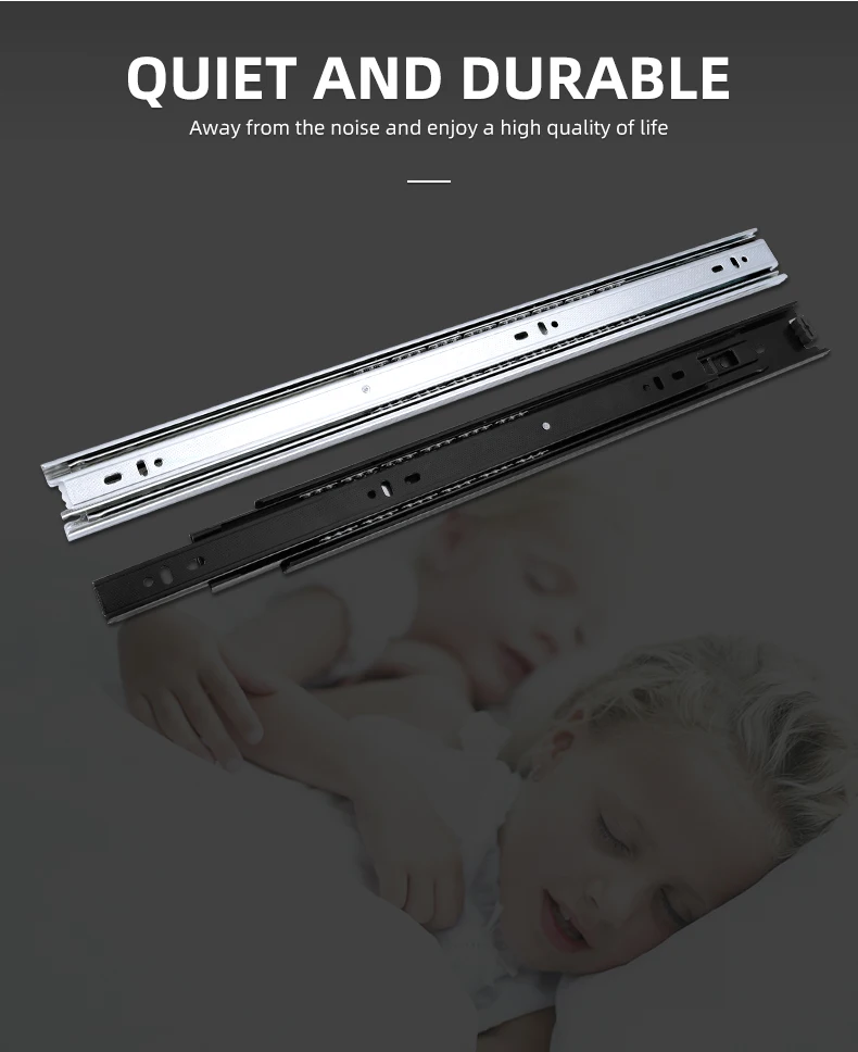 45mm White Zinc 3 Fold Metal Dotted Drawer Slide Track Quiet Ball