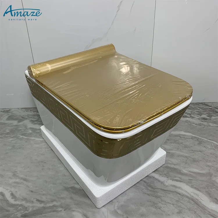 New design ceramic sanitary ware gold color wall mount latest bathroom wc wall hung toilet bowl set manufacture