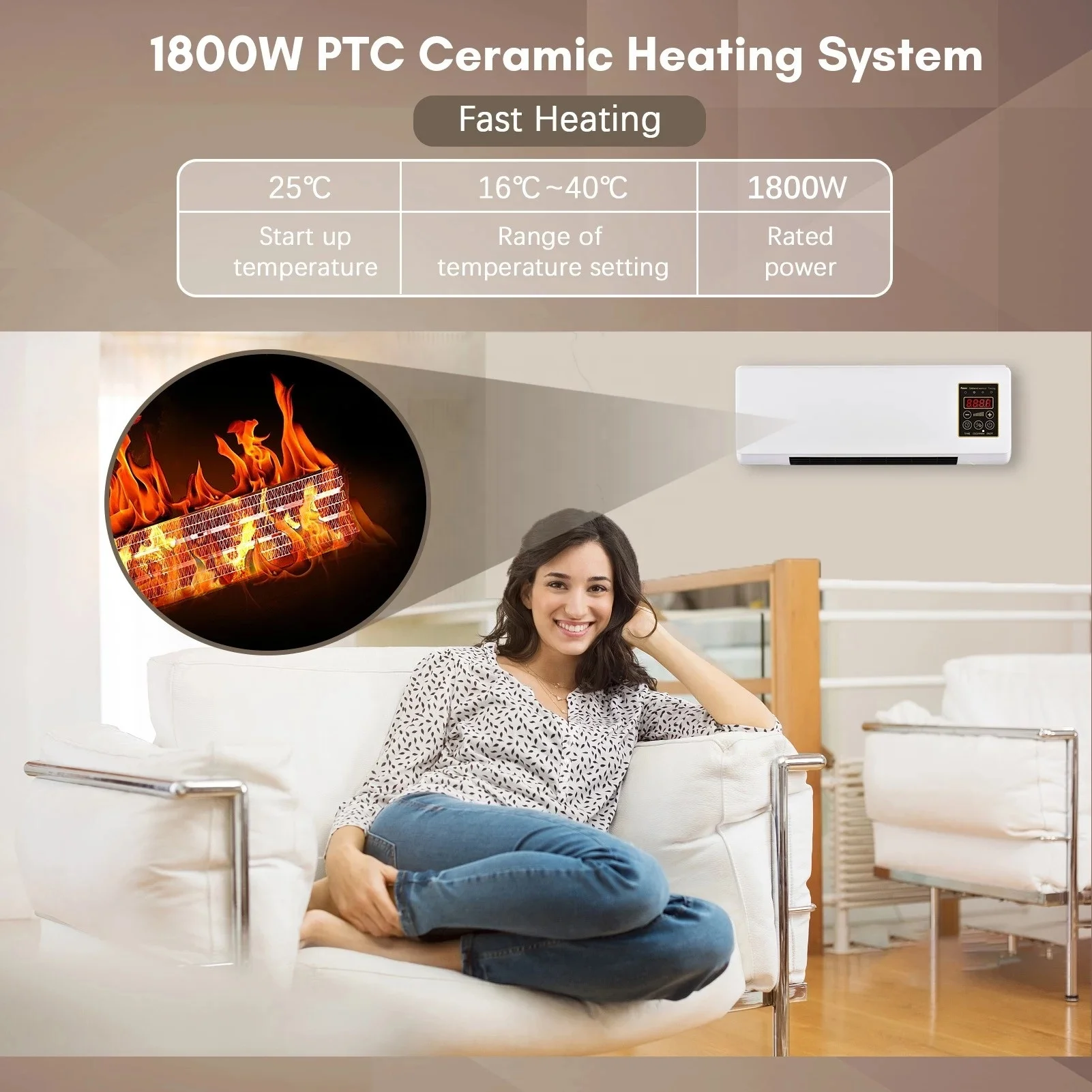 Advanced Technology Golden Supplier PTC Ceramic Fan Heater Power Saving  Plug in Electric Portable Heater Wall-mounted air Heater
