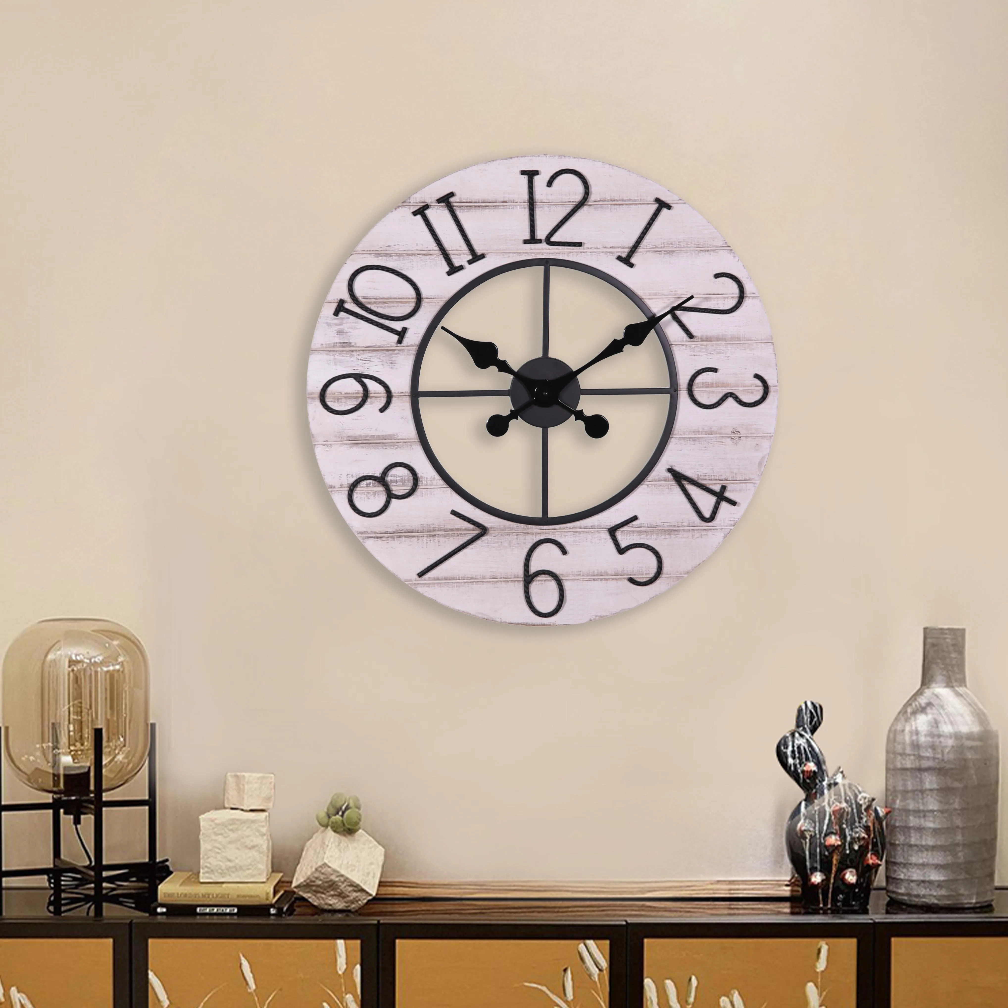 Round Wall Clock Decorated Modern Black Metal Pointer Wall Clock Buy