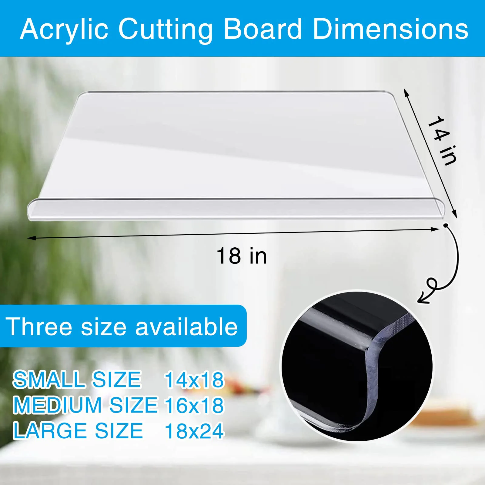 Customized Countertop Acrylic Chopping Blocks 24x18 Inch Large Kitchen Clear Acrylic Cutting Board with Counter Lip