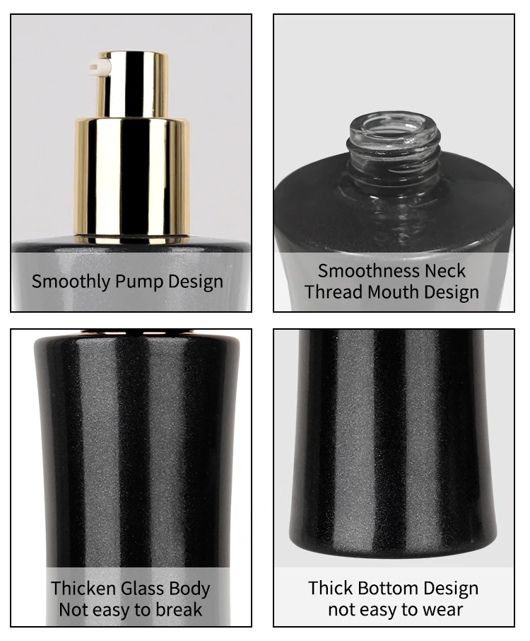 Luxury Skincare 40ml 100ml 120ml Lotion Bottle Cream Jars Black Glass Bottle Skincare Cosmetic Packaging Set manufacture