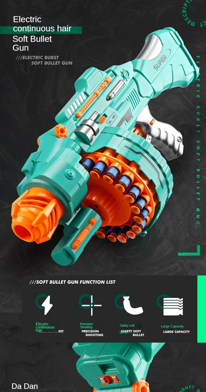 Unisex Automatic Electric Foam Blaster Toy Gun 20-dart Rotating Drum ...