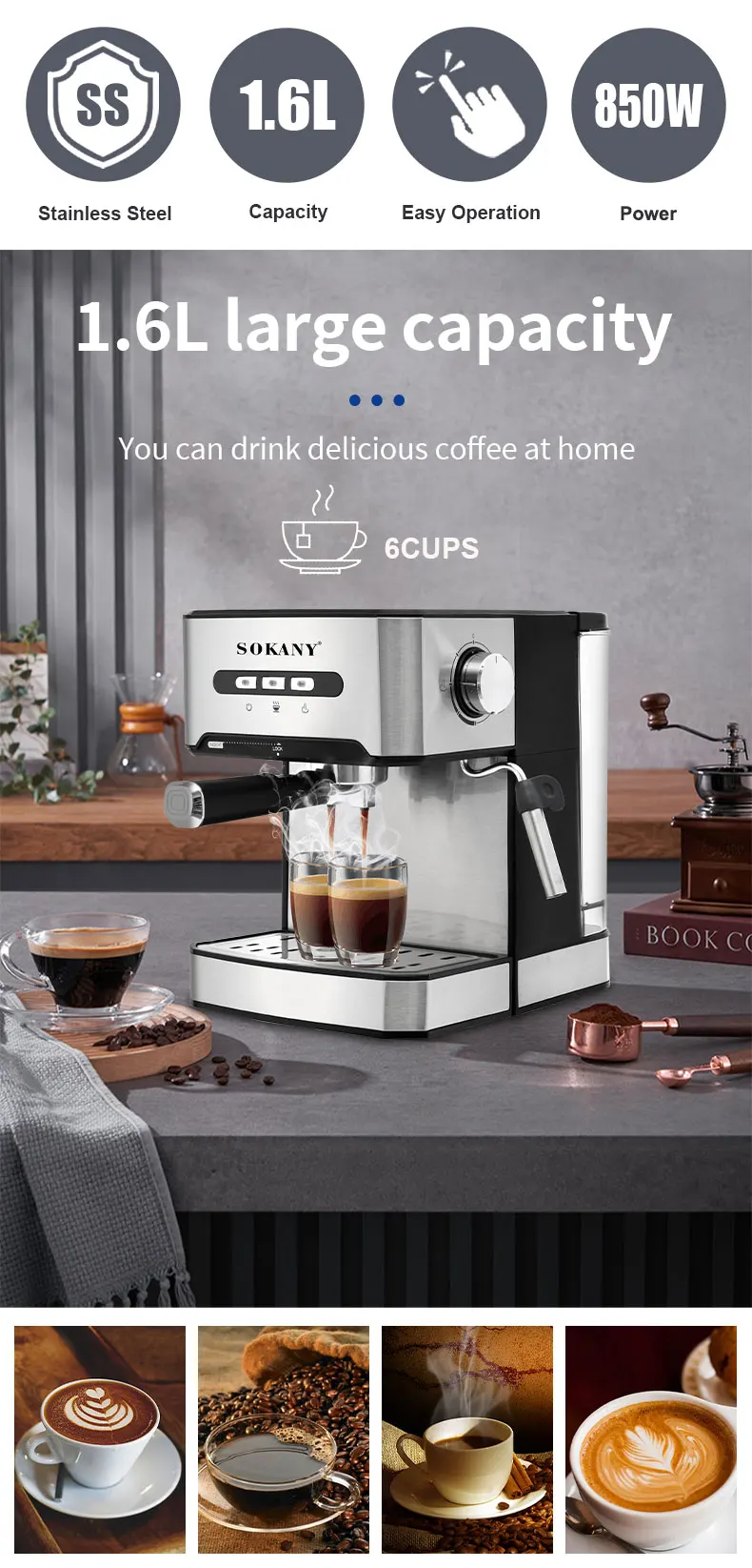 Sokany Coffee Italian Machine 15bar High Quality Espresso Coffee