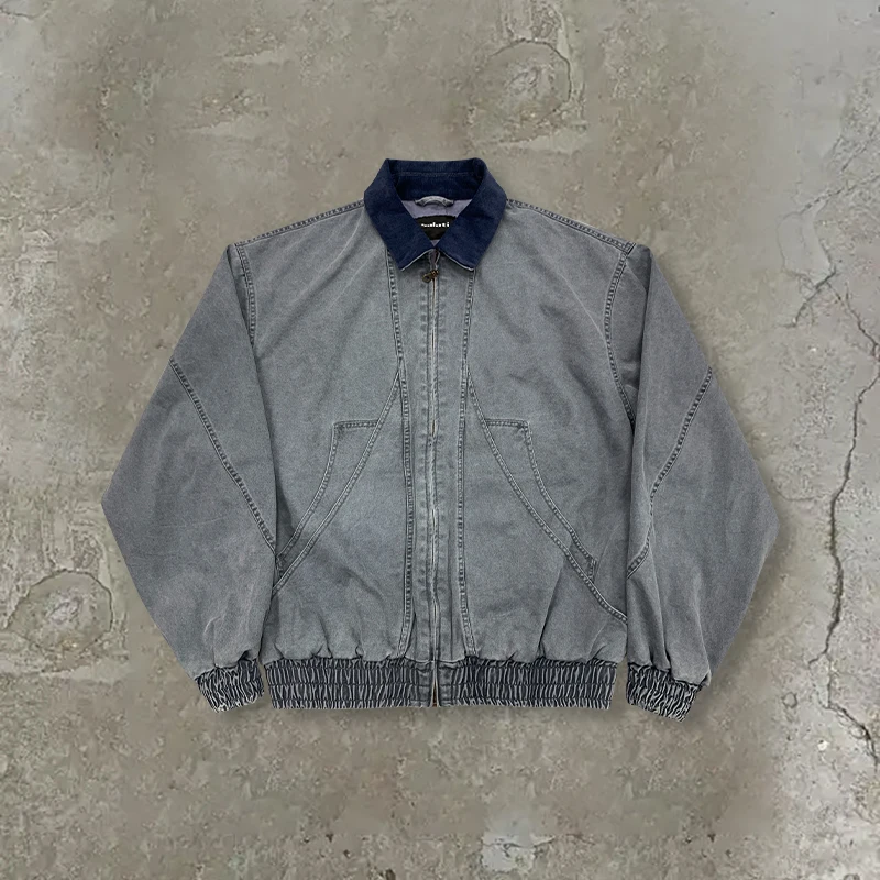 Customized Workwear Jacket Zip up Cotton Duck Canvas Faded Acid Wash Distressed Vintage Carpenter Detroit Work Bomber Jacket Men gallery 8