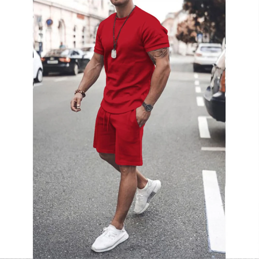 Custom Training Wear 2 Piece Outfits Men T Shirt Set Casual Tracksuit Man Shorts Sets424_voghion.com