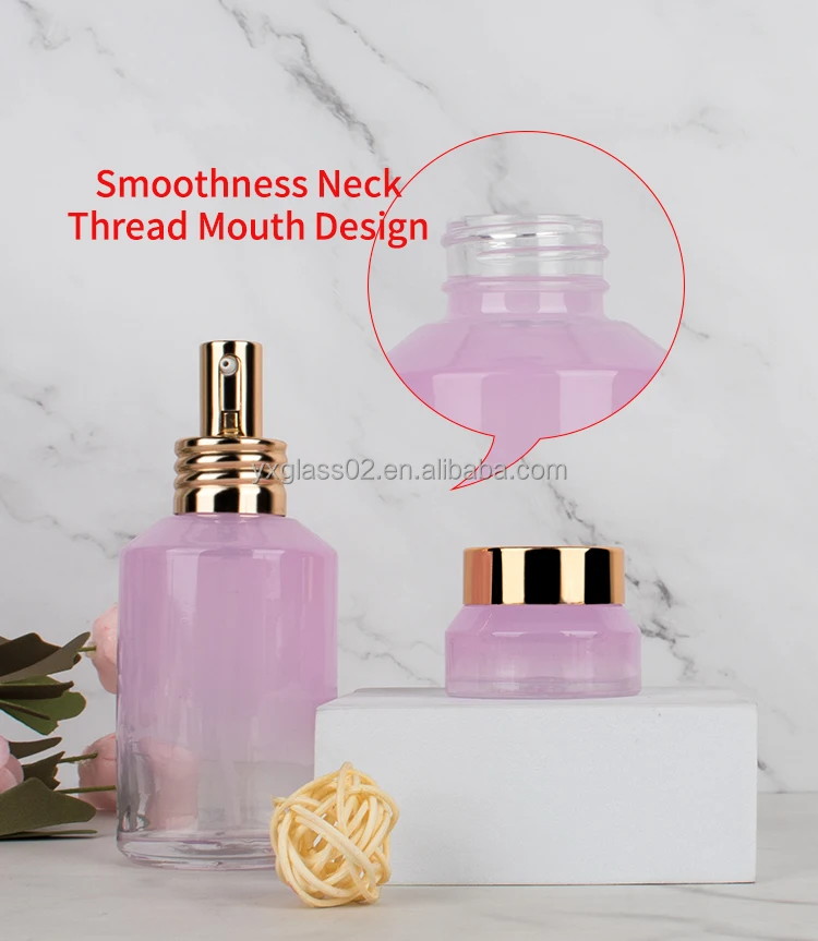 Inclined shoulder cosmetic glass bottle set oblique glass cream jar skincare cosmetic packaging glass bottle details