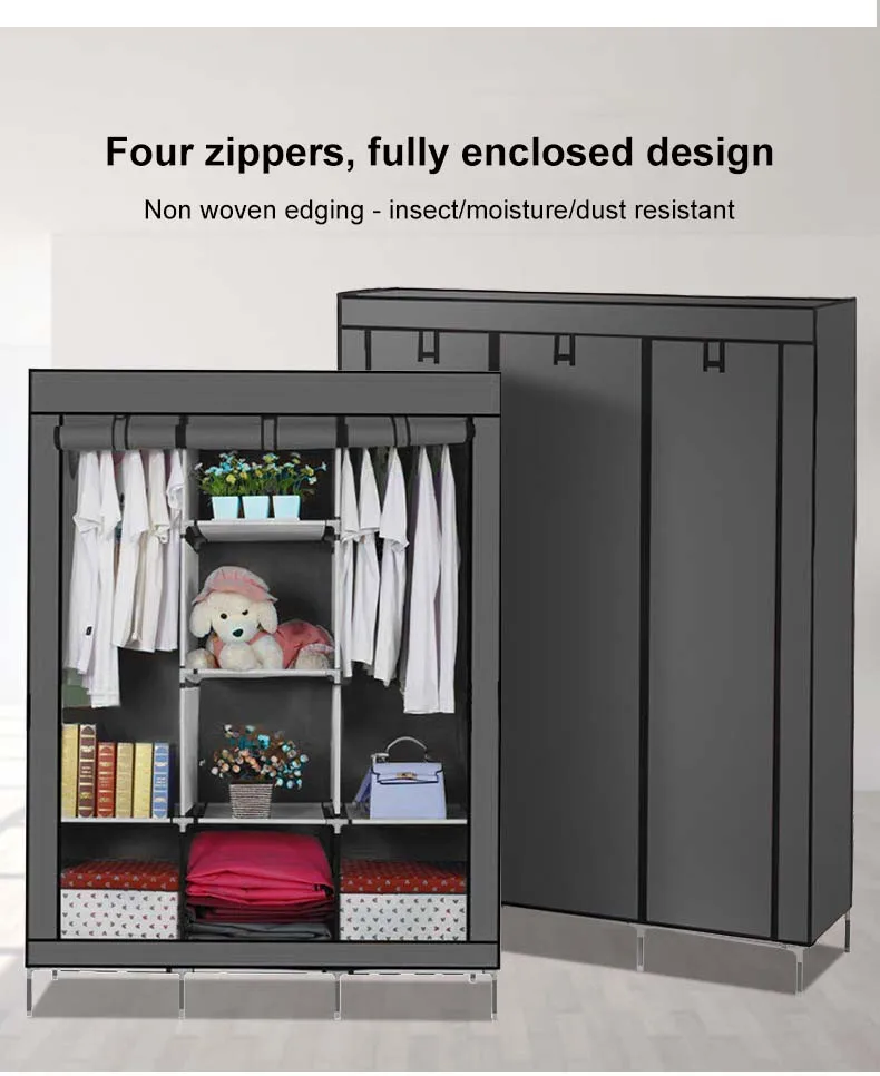 Minimalist Eco-Friendly Chinese Fabric Closet Wardrobe Removable Metal Bedroom Furniture for Living Room or Home Use