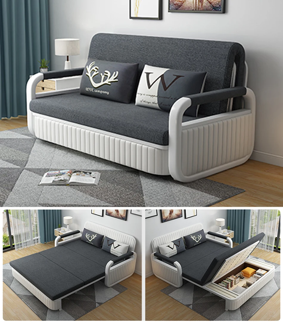Apartment Furniture Fabric Folding Sofa Bed With Metal Frame And