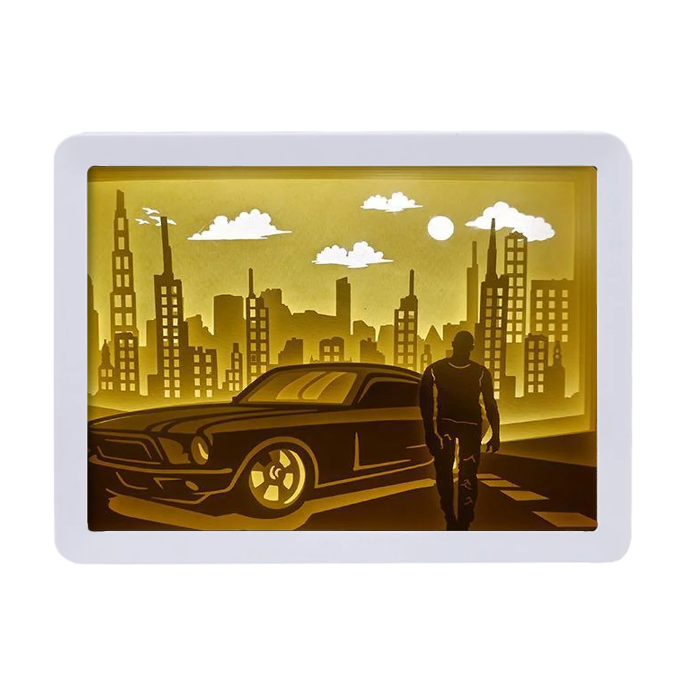 Fast and Furious Paper Cut Led Light Box Famous Movie Character Illustration Handmade Birthday Gift Paper Carving Lamp