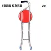 Taburete de cuatro patas en forma de S con asiento rojo.