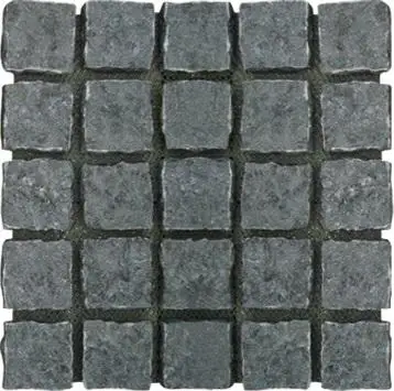 China Black Basalt Garden Flamed Interlock Basalt Cube Cobblestone Stone Paving on Mesh